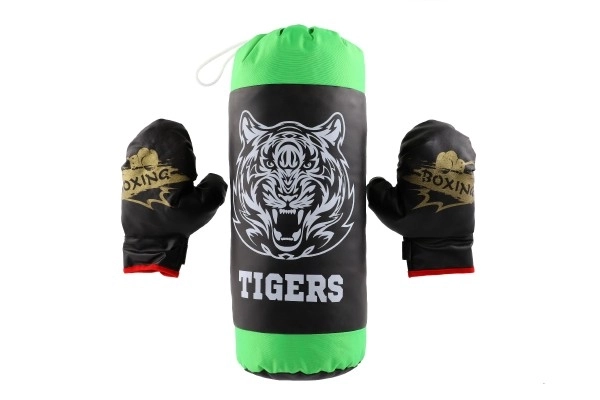 Boxovací pytel s rukavicemi pro děti Teddies - černý a zelený