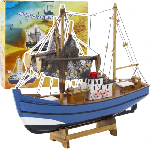 Model dekoračního rybářského člunu modrý 30x26 cm