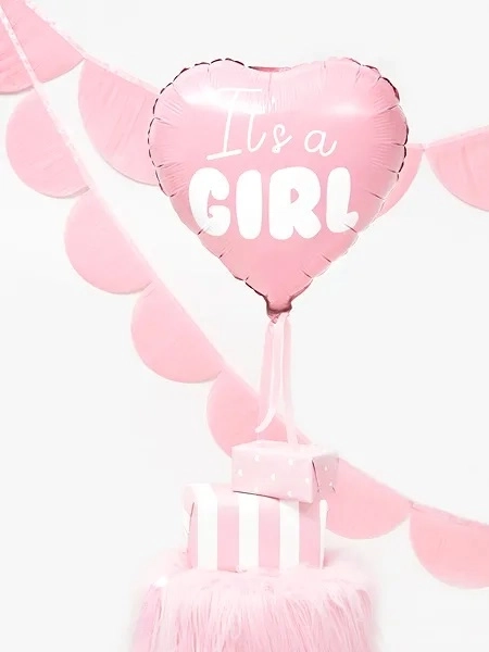 Fóliový balónek It's a Girl růžové srdce 45 cm