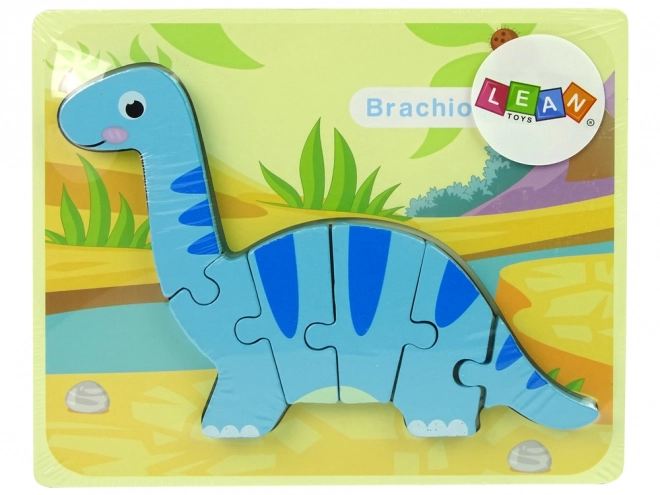 Dřevěné puzzle dinosaurus brachiosaurus modrý