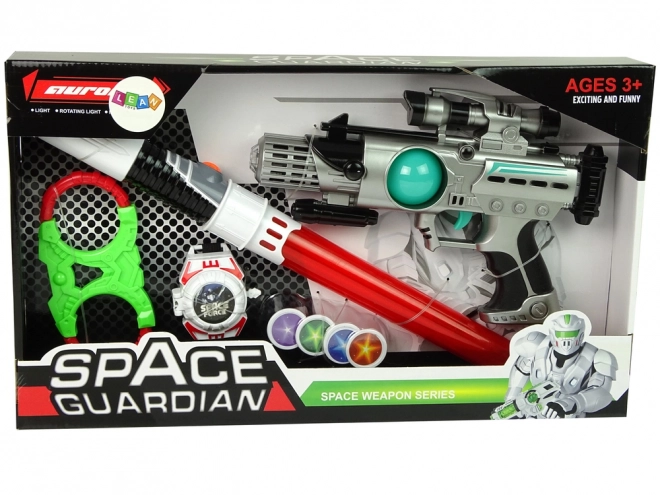 Sada vesmírných zbraní Space Guardian s laserovou pistolí a mečem