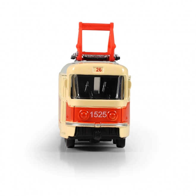Tramvaj Tatra T3 česká kovová 16cm I LOVE PRAGUE retro na zpětný chod v krabičce 20x8x6cm CZ design