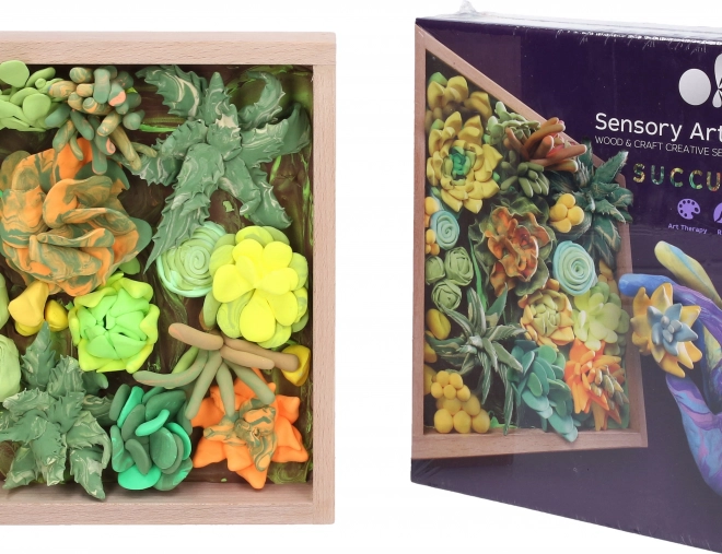 Výtvarná modelovací sada sukulenty v dřevěném rámu 21 × 21 cm