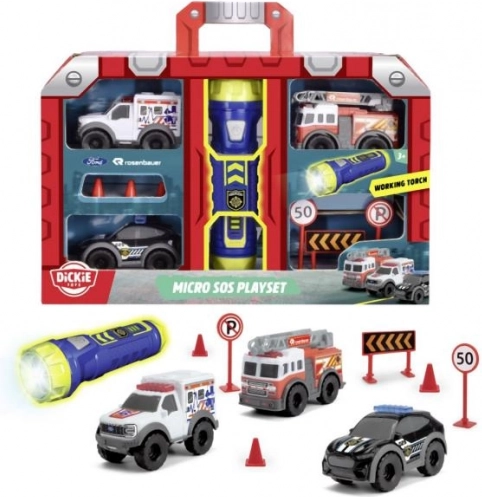 SOS mikro set se svítilnou – mini hasiči, policie a ambulance