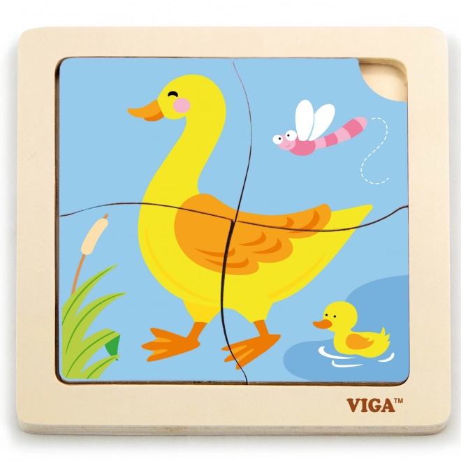 Dřevěné puzzle 4 dílky - kachna