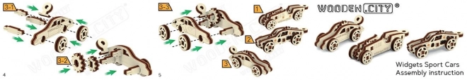 Dřevěné 3D puzzle mini sada sportovní auta
