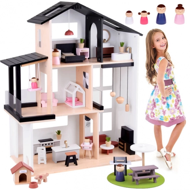 Moderní dřevěný domeček pro panenky ve stylu Loft