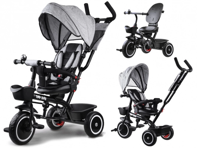 Dětská tříkolka Tiny Bike 3v1 s otočnou sedačkou a stříškou – Šedá