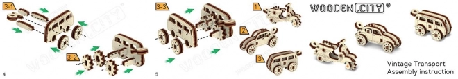 Dřevěné 3D puzzle mini sada Widgets: Historická vozidla