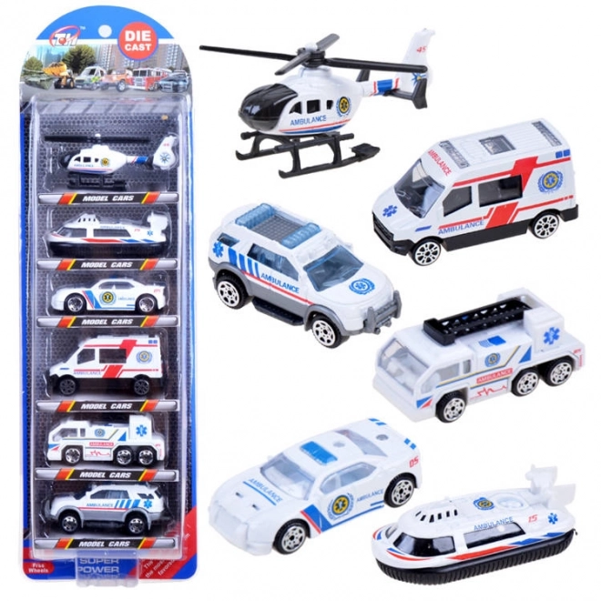 Sada 6 kovových autíček mix – Ambulance