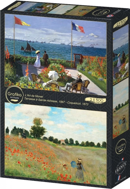 Puzzle Zahrada v Sainte Adresse a Pole vlčích máků 2x500 dílků