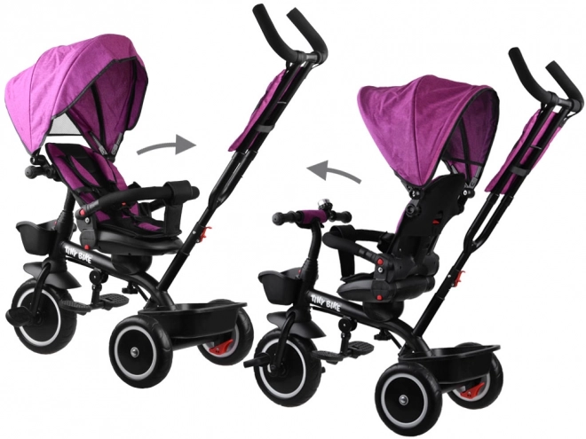 Dětská tříkolka Tiny Bike 3v1 s otočnou sedačkou a stříškou – Růžová