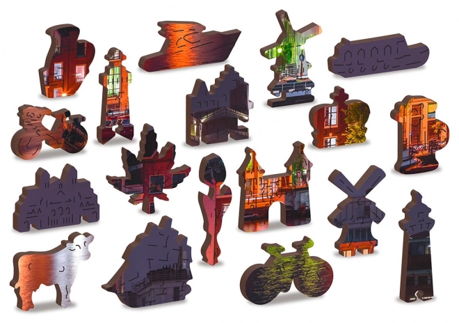 Dřevěné puzzle Noční Amsterdam