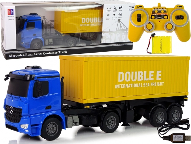 RC nákladní vůz MERCEDES-BENZ Arocs s kontejnerem 1:20, modrý, 58 cm