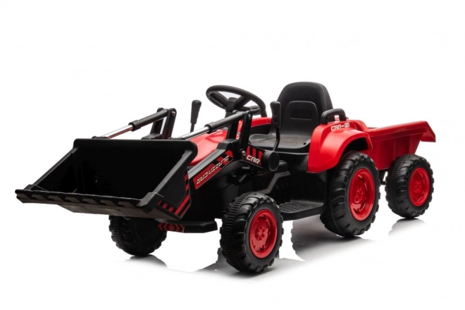 Dětský červený traktor s nabíjecím akumulátorem a lžící