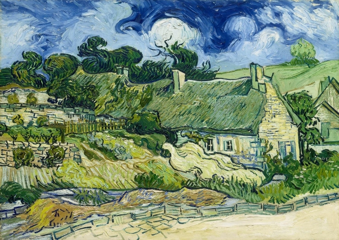 Užívejte si puzzle Vincent van Gogh: Doškové chalupy v Cordeville 1000 dílků