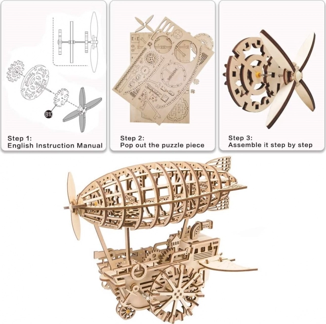 Dřevěné mechanické puzzle steampunk vzducholoď