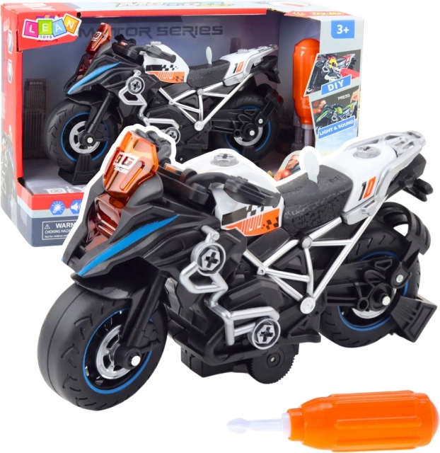 Motocykl na sestavení s osvětlením a zvuky černý závodní
