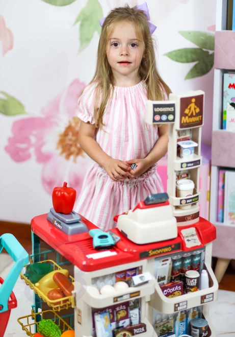 Supermarket s nákupním vozíkem a skenerem