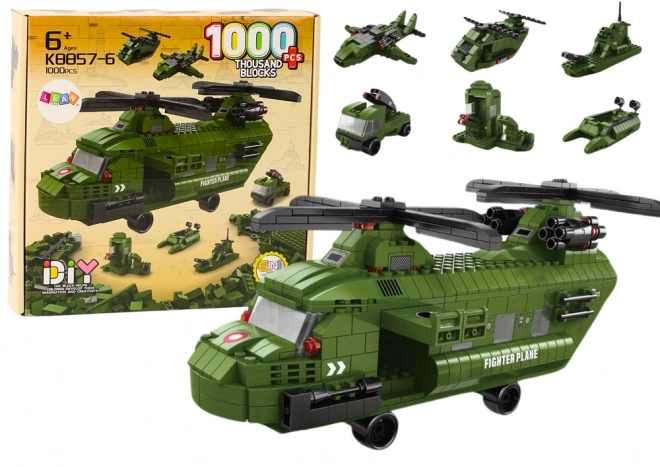 Armádní vrtulník Vojenská zelená 1000 El Bricks Set
