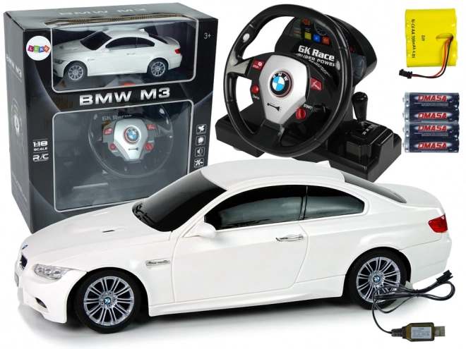 BMW M3 Dálkově ovládané auto bílé 2,4 G Volant na dálkové ovládání 1:18 Zvuková světla