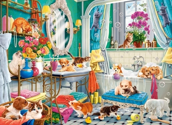 Puzzle Bláznivá koupel domácích mazlíčků