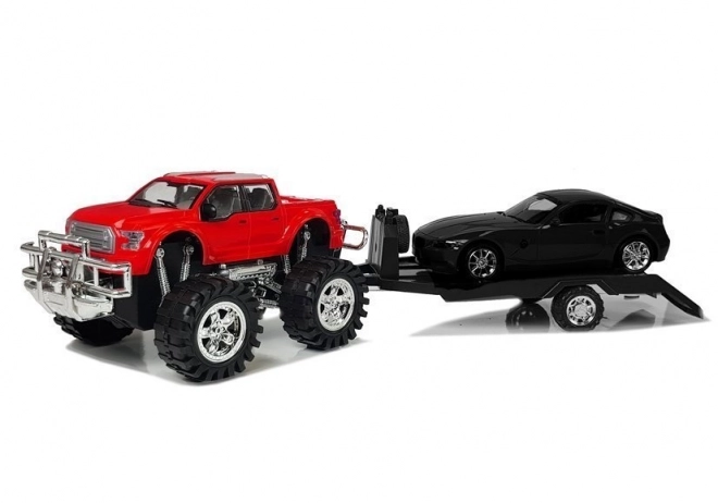 Sada vozidel Červený Monster Truck Černé BMW Nákladní auto 58 cm