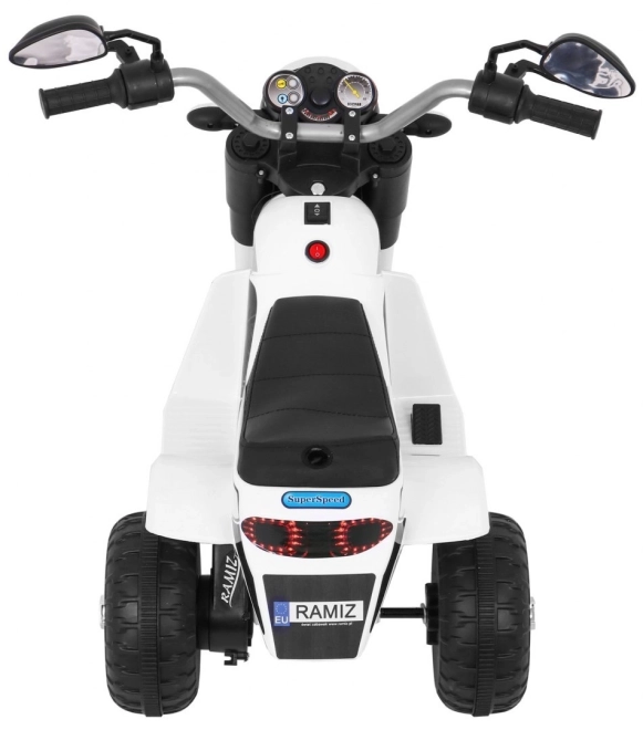 Dětské kolo MiniBike na baterie + zvuky + LED světla + eko kůže – Bílé