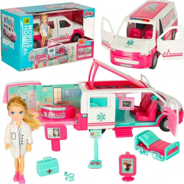 Mobilní ambulantní nemocnice s panenkou a příslušenstvím