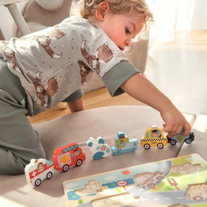 Dřevěné puzzle Montessori město