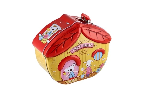 Pokladnička domeček plechová se zámkem 16x8cm - 1ks