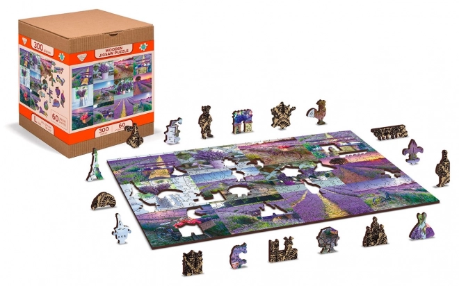 Dřevěné puzzle Levandulová Francie 2v1