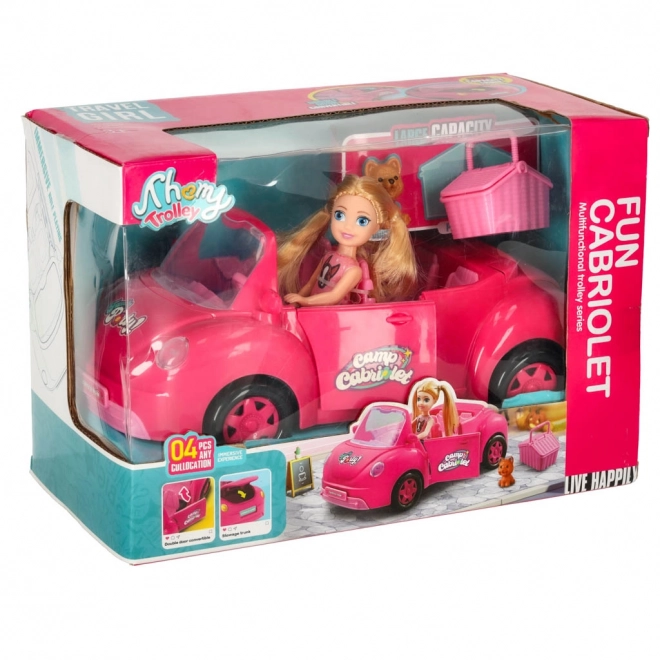 Auto pro panenky kabriolet štěňátko pikniková sada růžová 4 el.