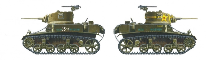 Plastikový model amerického lehkého tanku M3 Stuart z konce výroby