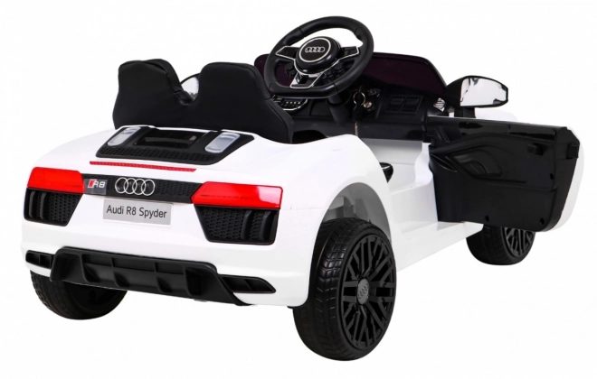 Audi R8 na baterie pro děti Bílá + Dálkové ovládání + EVA + Pomalý start + MP3 LED