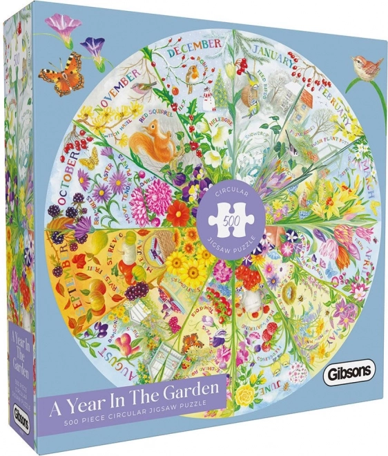 GIBSONS Kulaté puzzle Rok v zahradě 500 dílků