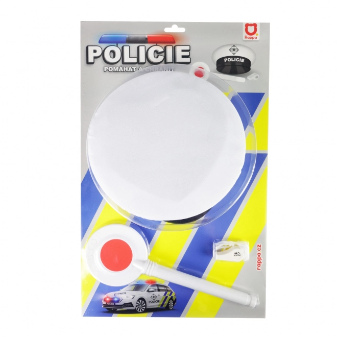 Sada dopravní policie látka/plast čepice, plácačka, píšťalka na kartě 30x48x8cm