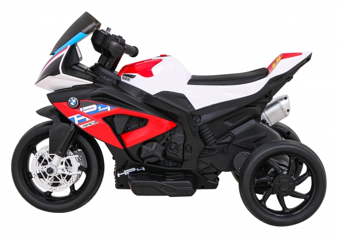 BMW HP4 Dětská motorka na baterie červená + 3 kola + LED + MP3 USB + eko kůže