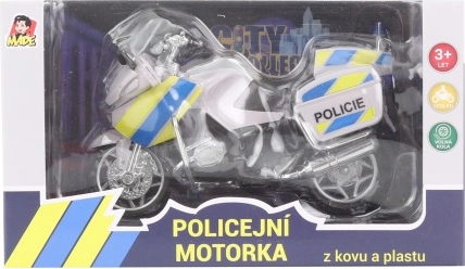 Policejní kovová motorka 18 cm, stříbrná