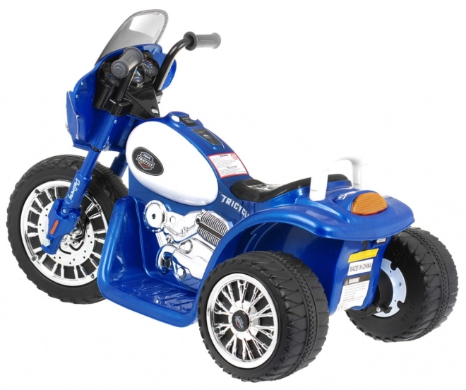 Dětská motorka baterie Chopper + 3 kola + zvuky + LED světla – Modrá
