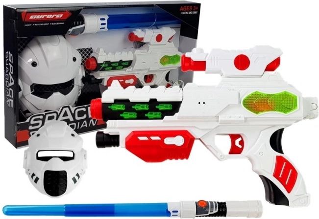 Kosmická sada se světelným mečem, pistolí a maskou