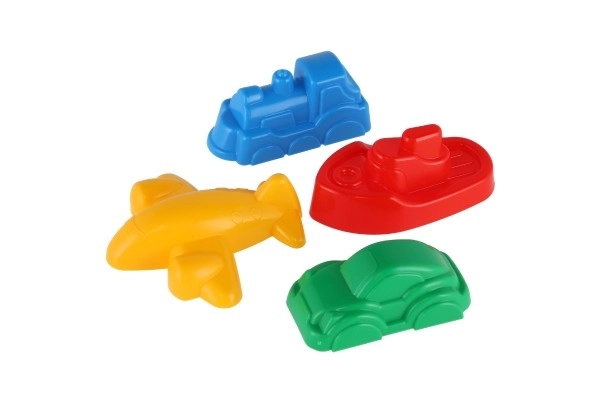 Formičky Bábovky na písek 4ks plast dopravní prostředky v síťce 12m+