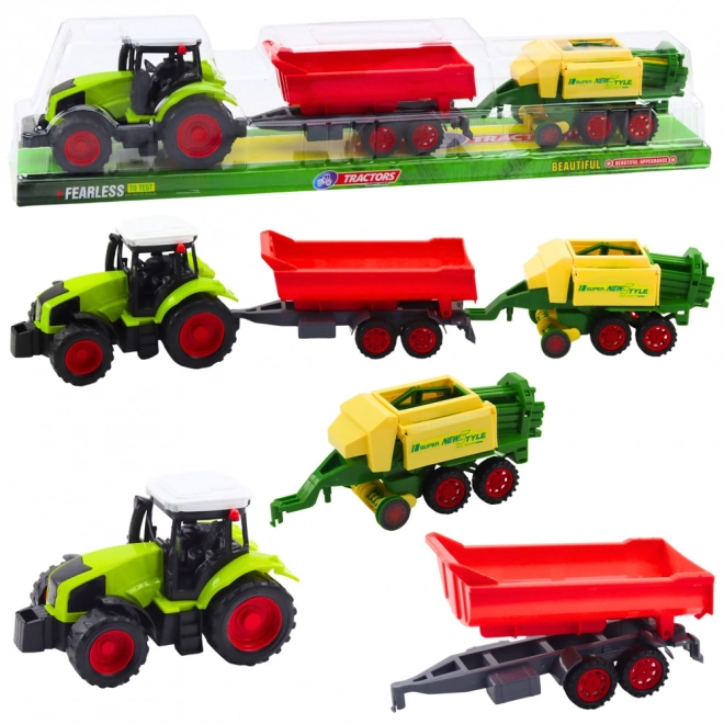 Sada traktor s přívěsem a lisem