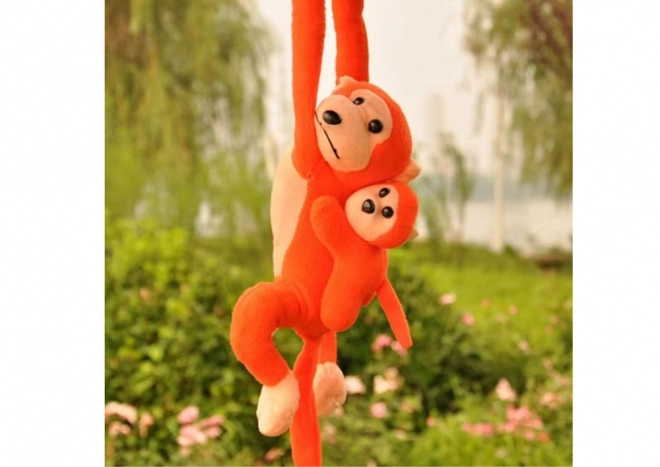 Plyšová Opice s Mláďátkem Oranžová se Zvukem