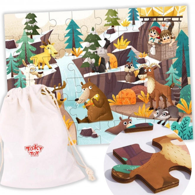 Tooky Toy puzzle alpská zvířata a krajina s vakem