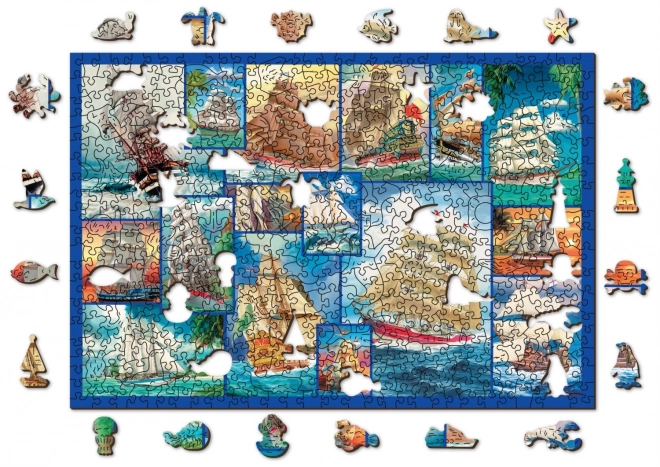Dřevěné puzzle plachetnice 2v1