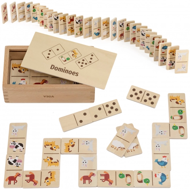 Dřevěné domino zvířátka a čísla 2v1