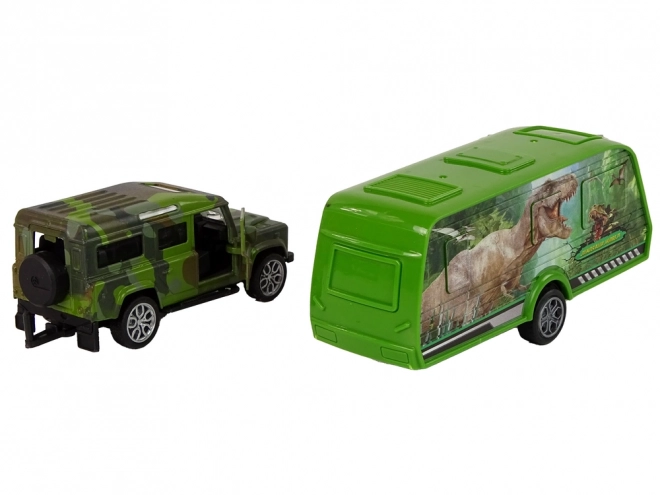 Sada vozidel Jeep s přívěsem s dinosaury