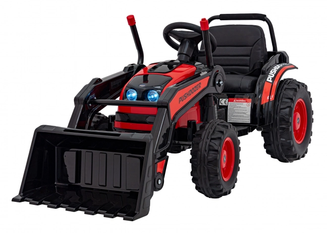 Dětský červený traktor a bagr na baterie s pohyblivou lžící
