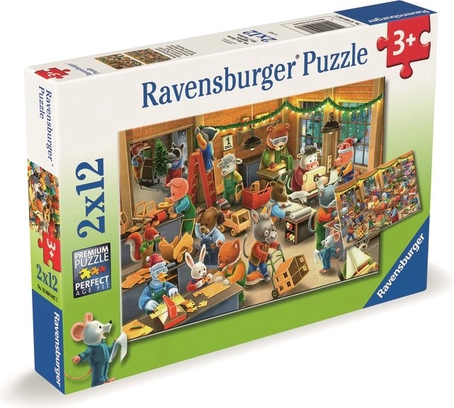 Ravensburger puzzle Vánoční kouzlo v továrně na hračky 2x12 dílků
